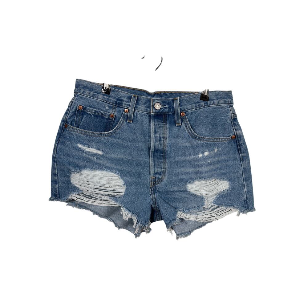 Levi's Jean Shorts Womens 30 Blue 501 Original Fit High Rise Distressed Raw Hem